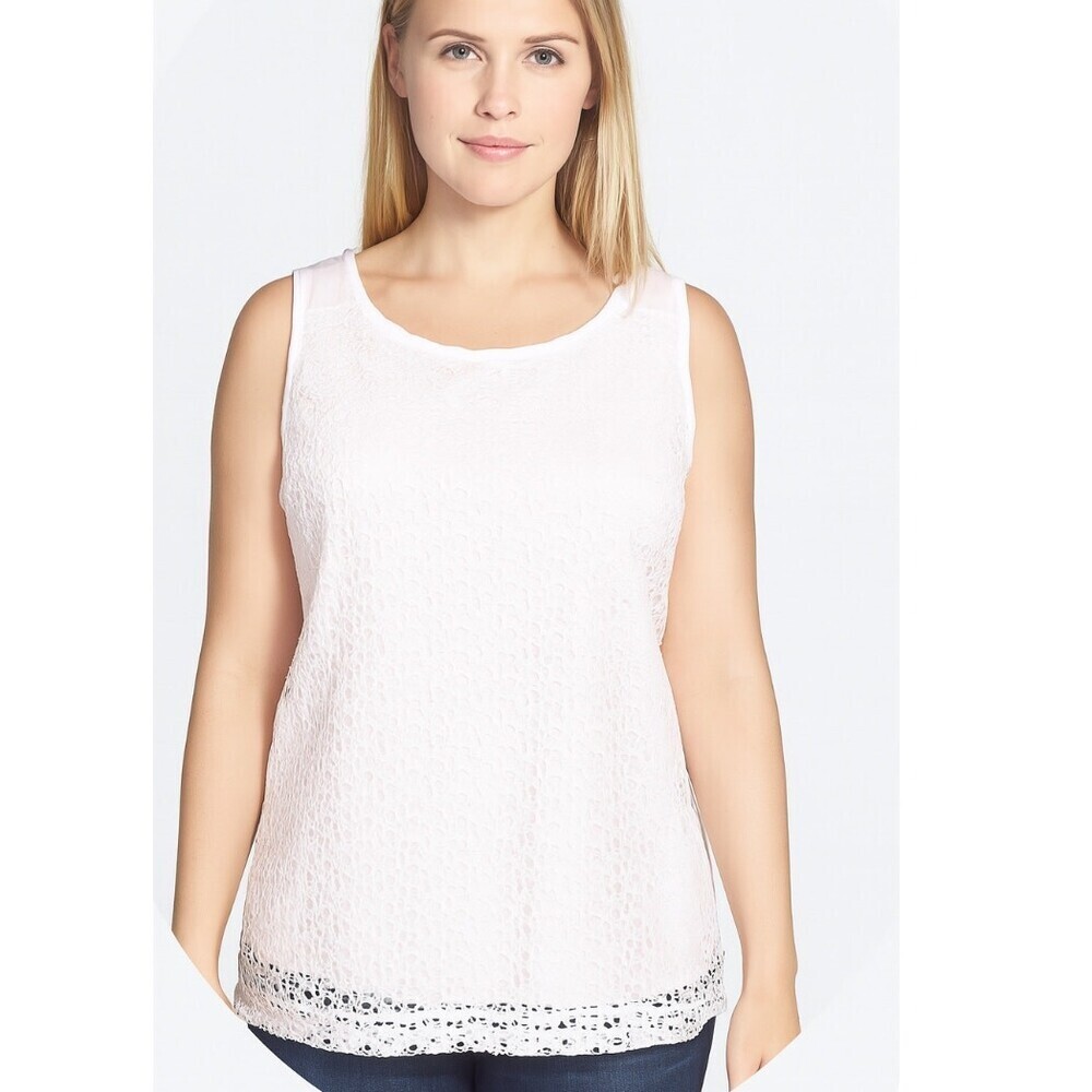 Loft top/blouse pale pink sleeveless tank top blouse lace overlay SZ M